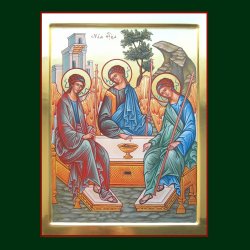 Образ Пресвятой Троицы. Размер иконы: 27х37 см.Икона находится в дубовом киоте и освящена. Общий размер 37х47 см. Стоимость 90 т.р. 